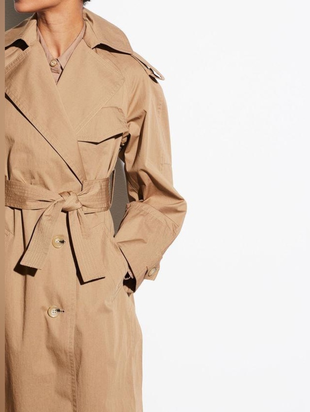 Vince Women’s Dark Khaki Belted Cotton Trench Jacket—M - Picture 6 of 14